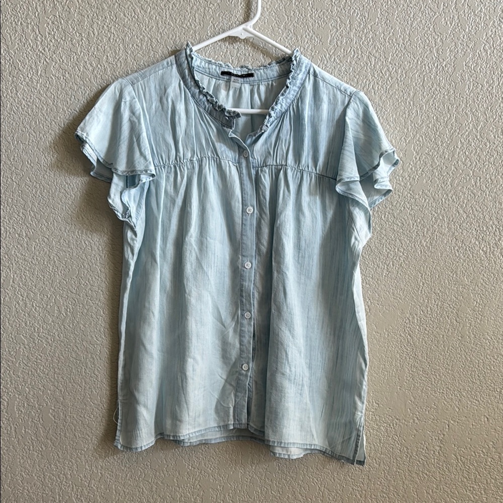 T Tahari Blue Cap Sleeve Blouse